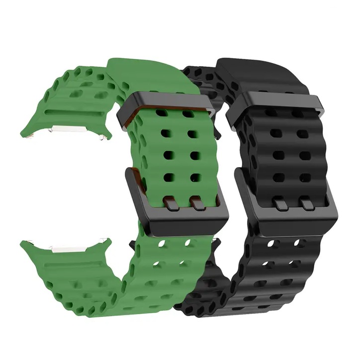 2 db-os szilikon szíjkészlet, amely kompatibilis a Samsung Galaxy Watch Ultra okosórával, fekete-sötétzöld színben