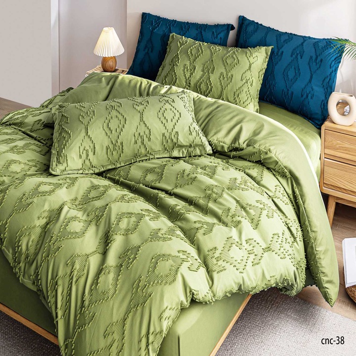 Lenjerie de Pat Casa New Concept, 4 piese, Microfibra, Verde fistic, 220x230 cm