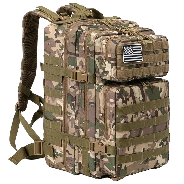 Rucsac tactic, capacitate mare, design softback, poliester, bej camuflaj