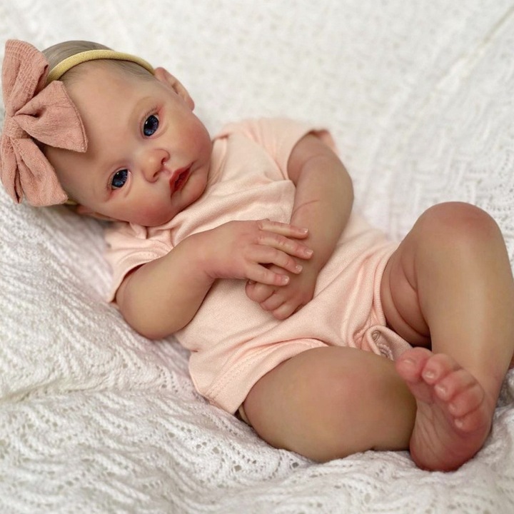 Papusa bebelus Reborn Dolls, 50cm, silicon, par blond, roz, Swjoyol, cu brate si picioare mobile