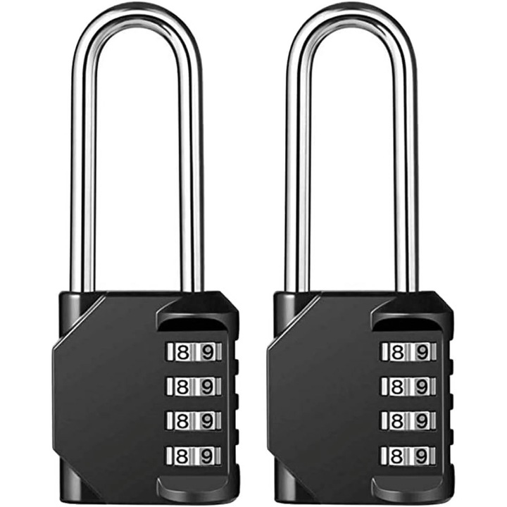 Комплект от 2 катинара с комбинация от код, 4 цифри, компактен дизайн, черен цвят