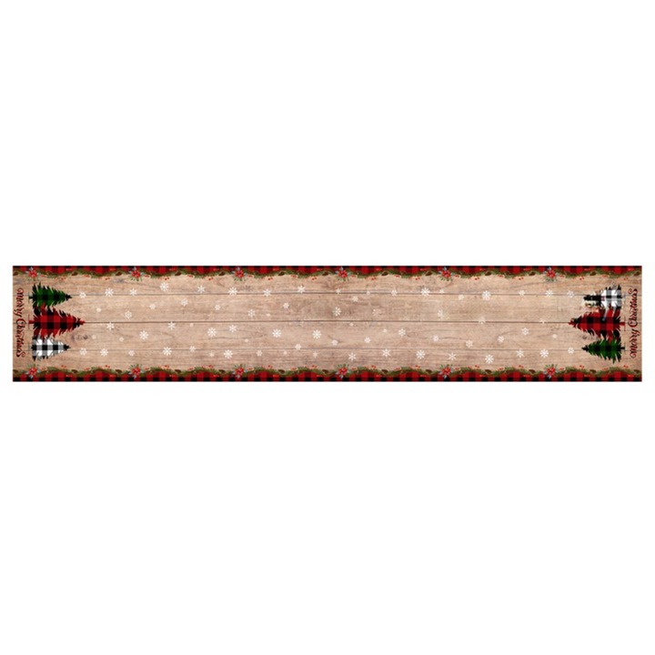 YANYXR BCS2900884 asztali futó karácsonyi mintával (manó és hóember), pamut, fa mintázatú, kockás szegéllyel, 33 x 178 cm, többszínű
