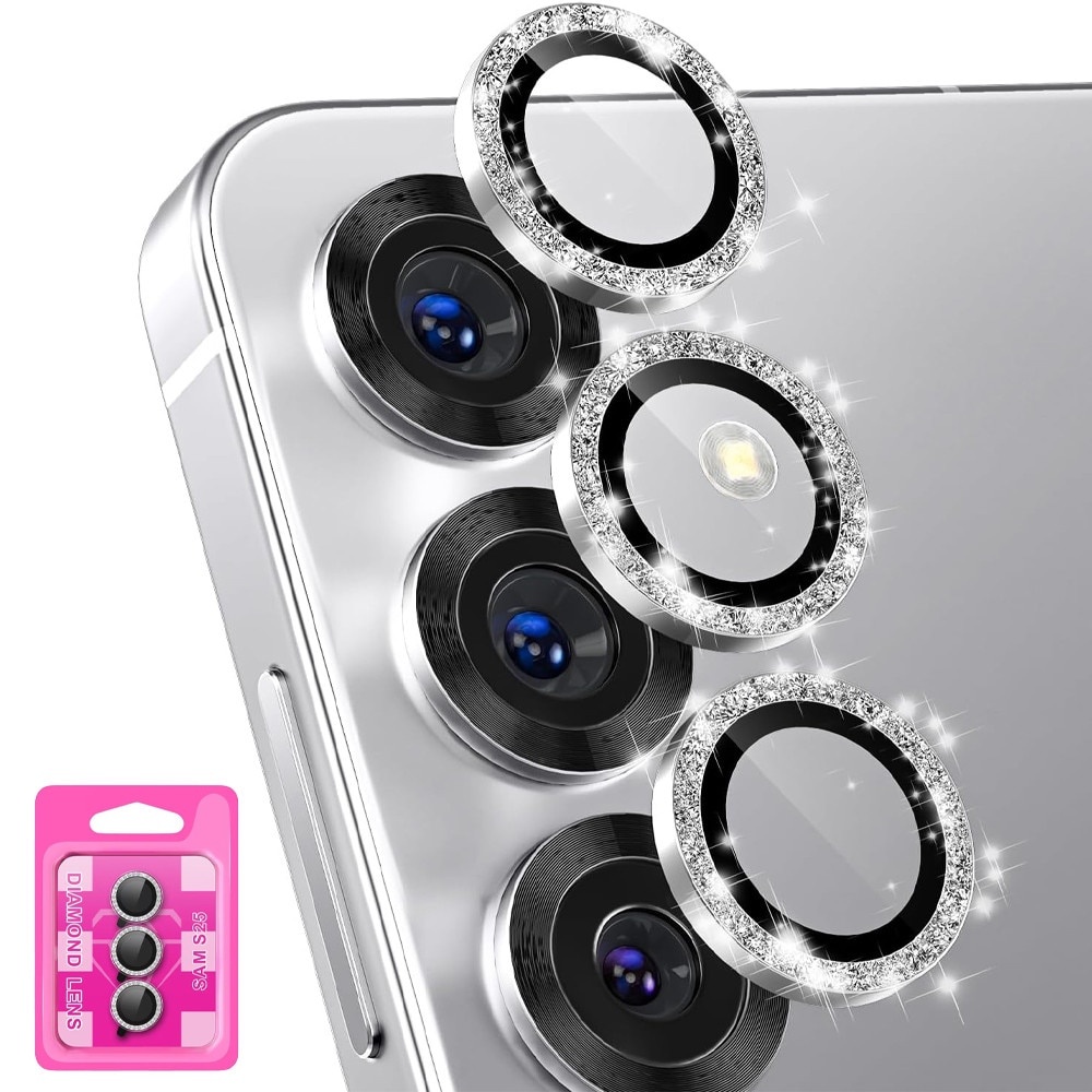 Folie Camera Daden din sticla pentru Samsung S25, Sticla securizata/Aluminiu, 9H, cu diamant, Ultra Rezistenta, Argintiu/Transparent