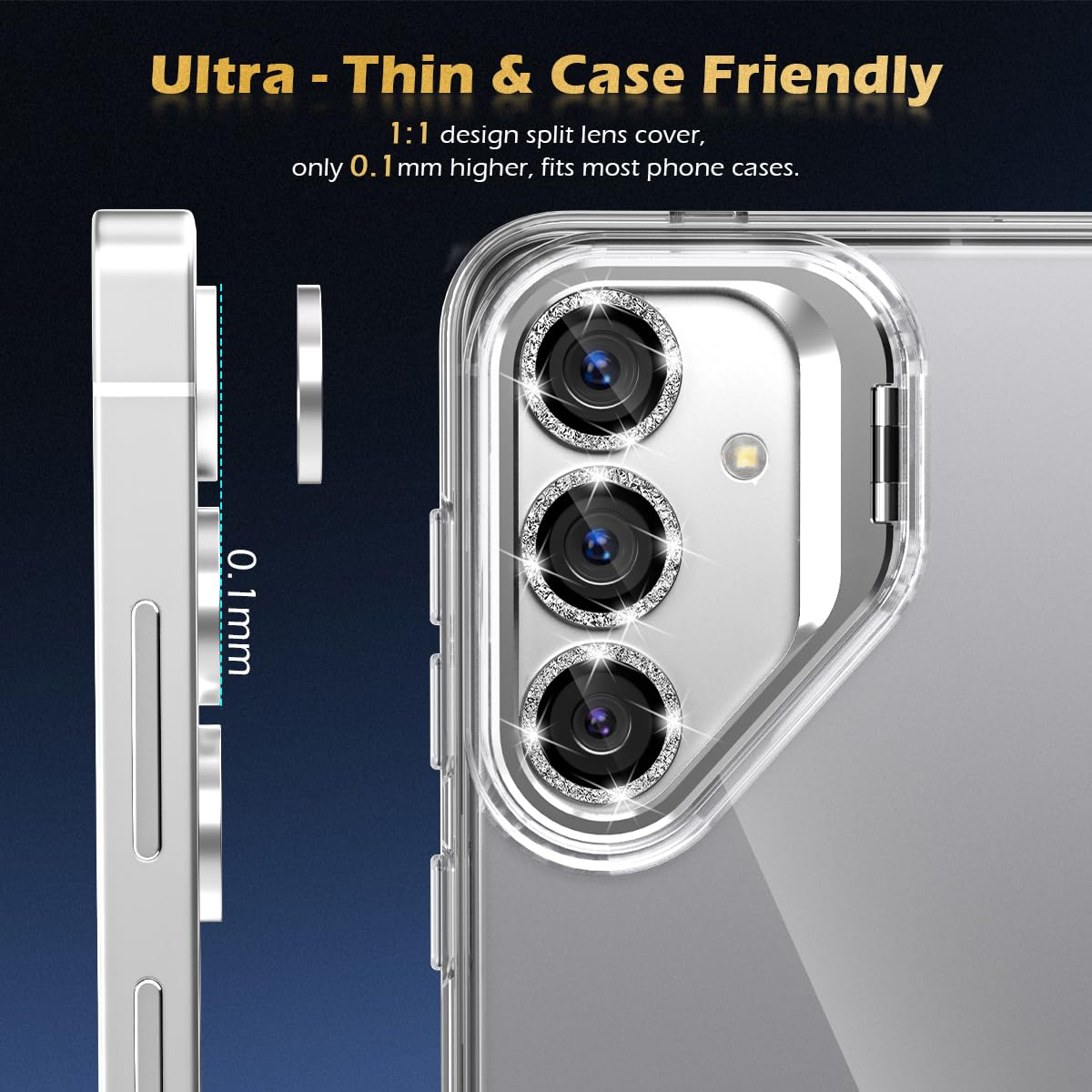 Folie Camera Daden din sticla pentru Samsung S25, Sticla securizata/Aluminiu, 9H, cu diamant, Ultra Rezistenta, Argintiu/Transparent