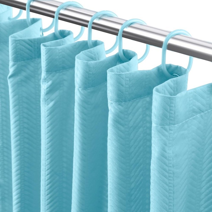 Perdea de dus groasa, opaca, usor lavabila, impermeabila 200x183cm cu12 carlige, albastru deschis