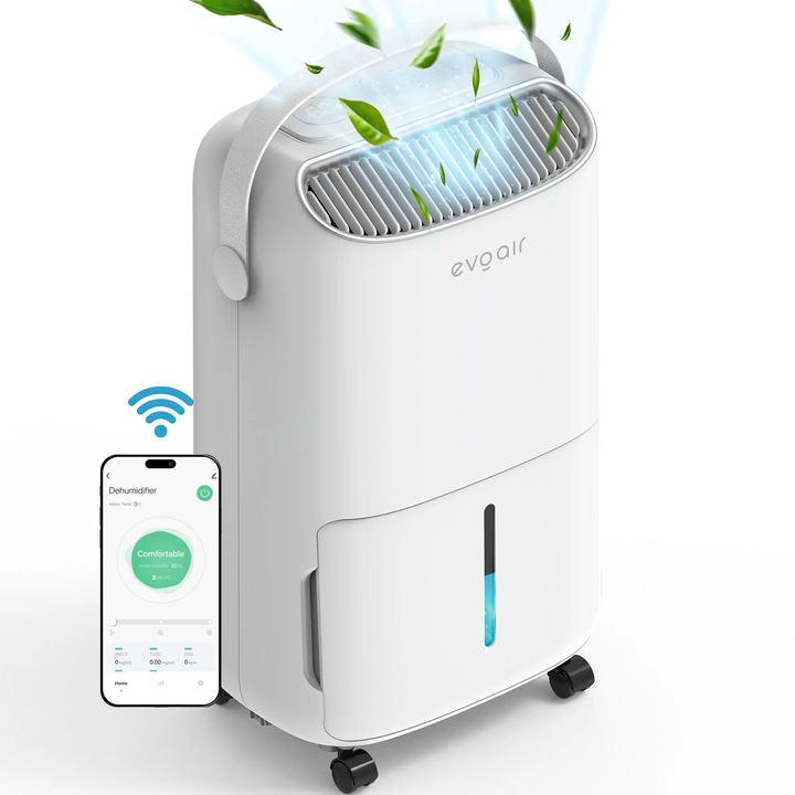 Evoair Párátlanító, NovaDry 16 Smart, 16l/24h, Páratartalom érzékelő, Ionizáló funkció, Ruha szárítás, 2.5l tartály, UVC lámpa, Fehér, Krémszíj