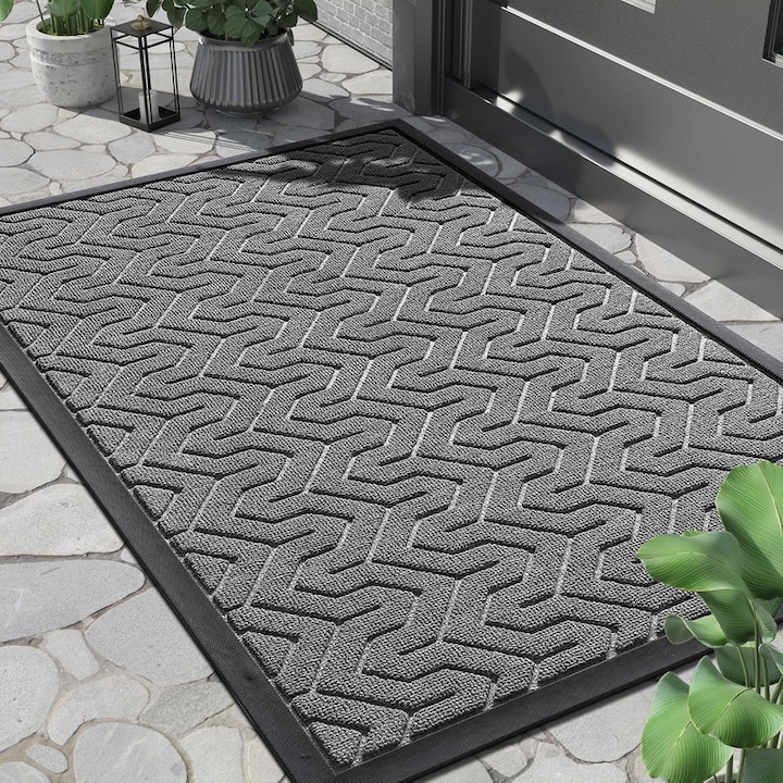 Противоплъзгаща входна постелка BUANIERT, черна/сива, 61x91см, полиестер/каучук