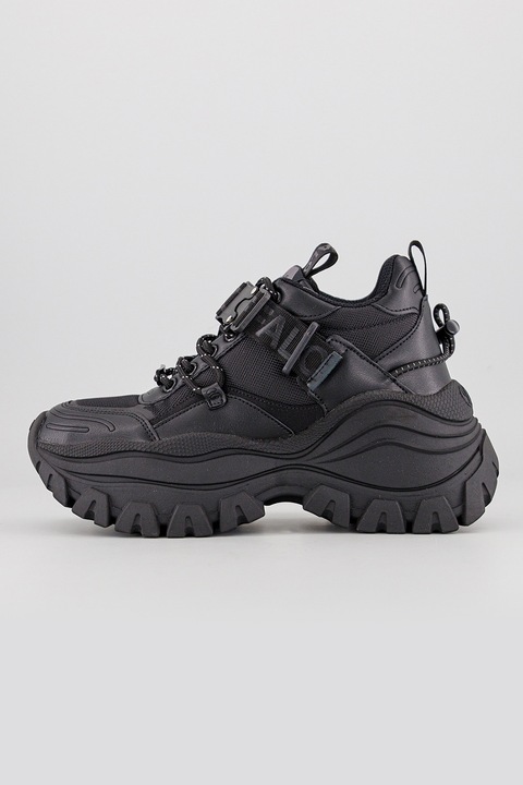 Buffalo, Pantofi sport de piele ecologica cu sireturi, Negru, 39