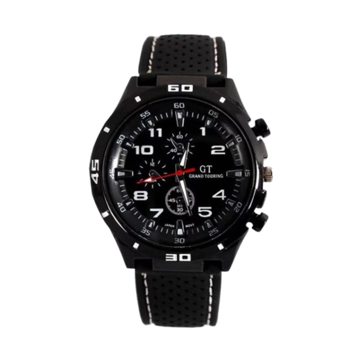 Ceas Barbatesc Grand Touring, Mecanism Quartz, Curea Silicon, Negru