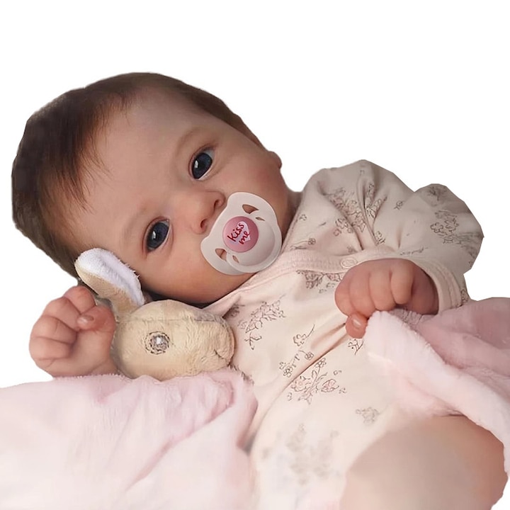 Реалистична кукла Reborn Baby, 45 см, сини очи, тяло от мек материал, с дрешки и аксесоари