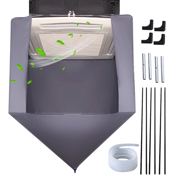 Set de curatare pentru aparate de aer conditionat, WALALLA, husa reutilizabila impermeabila, 90x95x100x130cm, gri inchis