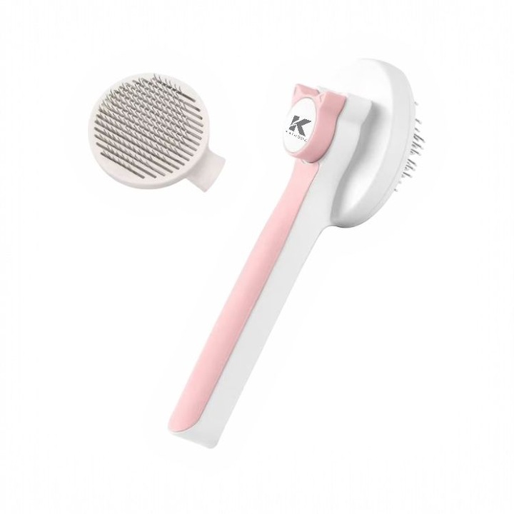 K KATHODE macska/kutya szőrtelenítő és tisztító kefe, öntisztító gomb, kényelmes markolat, rugalmas és 150°-ban döntött sörték, fehér-rózsaszín