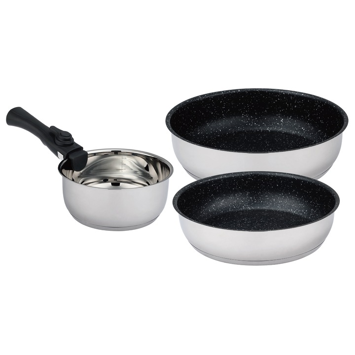 BOHMANN® BH-7924, 4 DARABOS UNIVERZÁLIS EDÉNYKÉSZLET, Lábas: 16 cm, Serpenyők: 24 x 4, 5 cm / 26 x 5, 5 cm