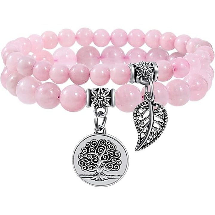 Bratara dama, pietre semipretioase, roz, handmade, 17-19 cm