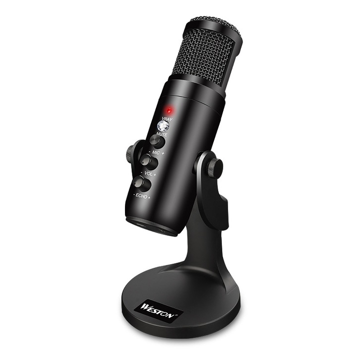 Microfon, Conector USB, Pivotare 360°, Compatibil cu Smart, Anulare zgomot, Cardioid, Rata mare de esantionare, Negru