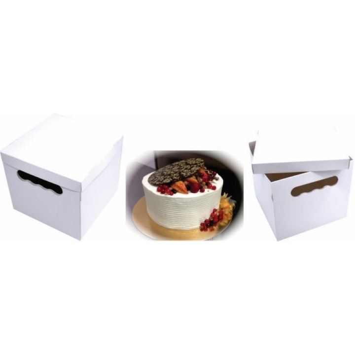 Set 25 buc cutii tort cu capac, carton subtire 20 x 20 x 18 cm, include discuri aurii groase, 20 cm