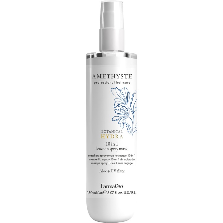Masca spray leave-in profesionala, cu aloe si filtre UV, Farmavita Amethyste Botanical Hydra 10 in 1, 150 ml