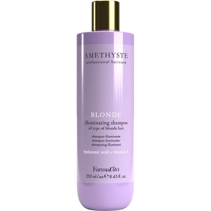 Професионален озаряващ шампоан за руса коса, с хиалуронова киселина и витамин Е, Farmavita Amethyste Blonde, 250 мл