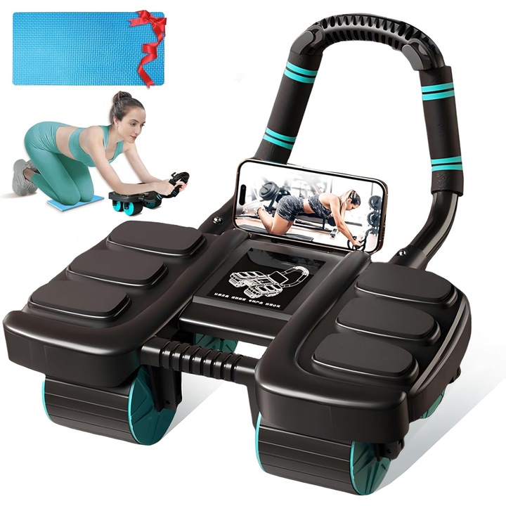 Валяк за коремни мускули Morovan с опора за лактите, дизайн с четири колела, черен, фитнес уред за дома