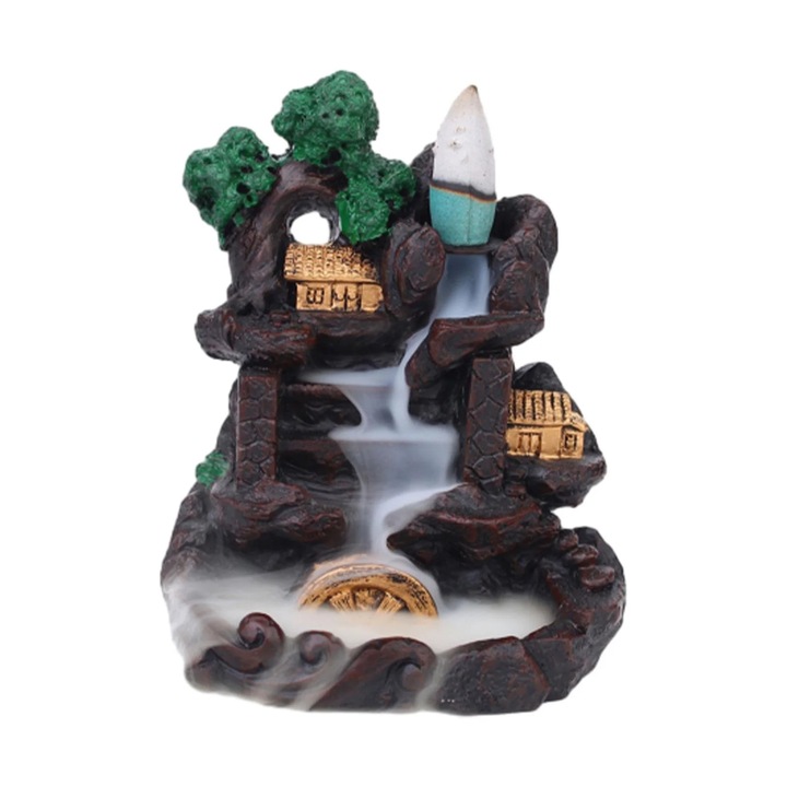 Планински фонтан, опора за обратно течение от смола, декоративен за йога и медитация, 9 см x 6,5 см x 11 см