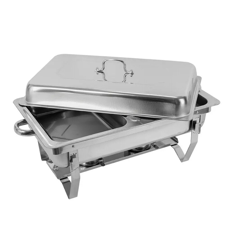 Нагревател за бюфет, Chafing dish, правоъгълен, неръждаема стомана, 55,7 x 34 x 38,3 см, за хотелски ресторант, столова, сребрист