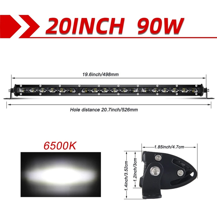 Bara LED 20 inch, 90W, 6500K, IP68