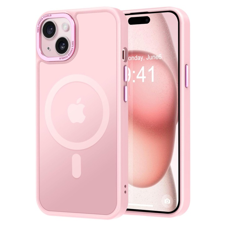 Husa Magnetica din Silicon Matte Transparent compatibila cu Apple iPhone 13 - Roz