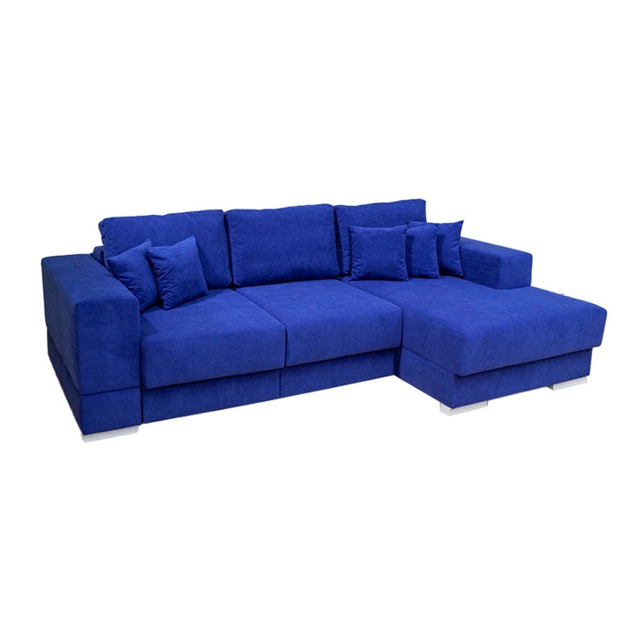 Coltar Extensibil Boston - Vega 38 Dreapta, cu Lada de Depozitare, 266 x 160 x 90 cm, Stofa Albastra