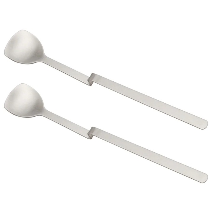 Linguri pentru amestecat ZYBLSSBB LSM2xh10898-BCS0100431, inox curbat cu maner lung, argintiu, set 2, 18.6 x 3.1 x 0.9 cm