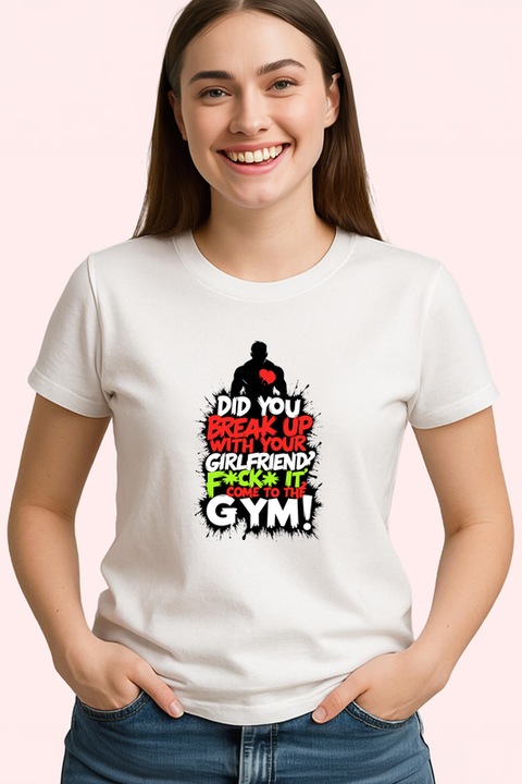 Tricou Breakup Come To The Gym Baiat Silueta, Dama, 100% bumbac, Cri-Flo, Culoare Alb, Marime XL