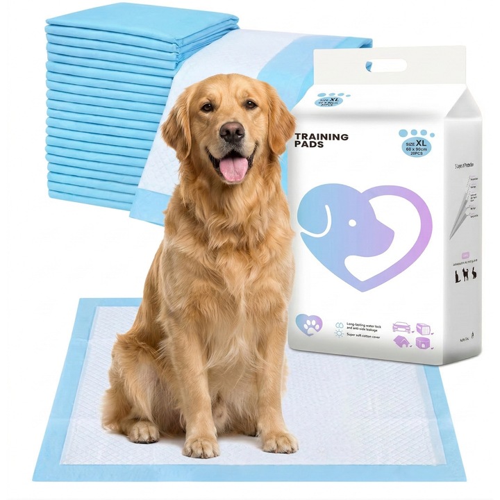 Covorase absorbante pentru animale de companie, de unica folosinta, margini sigilate anti-scurgere, baza impermeabila, Marime XL, 60x90 cm, 20 bucati