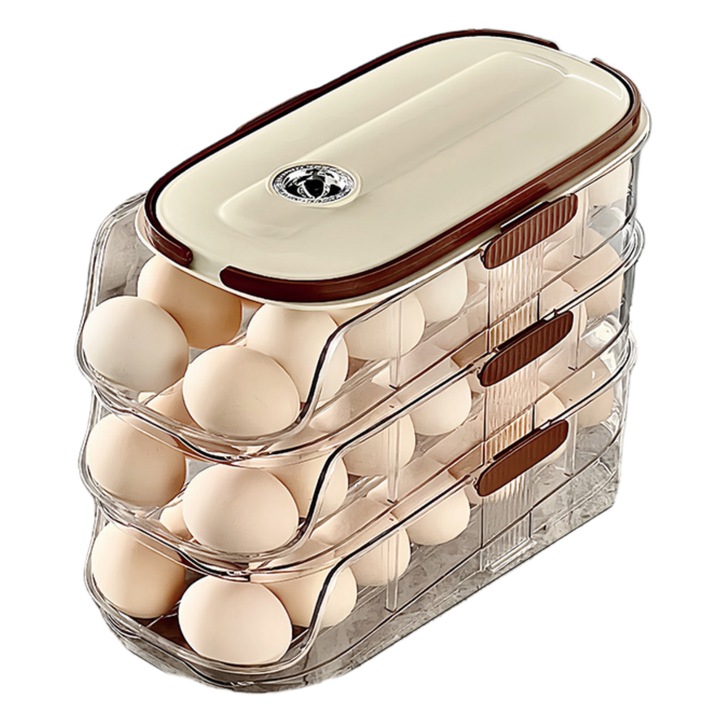 MunDeir hűtőszekrénybe való tojástartó, 3 rétegű, átlátszó, 42 tojás, 16,5x33x21,5 cm