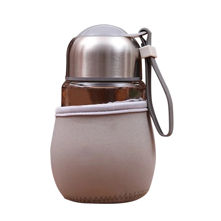 Прозрачна спортна бутилка, преносима бутилка за вода, тип пингвин, с модерно стъклено покритие (сива)