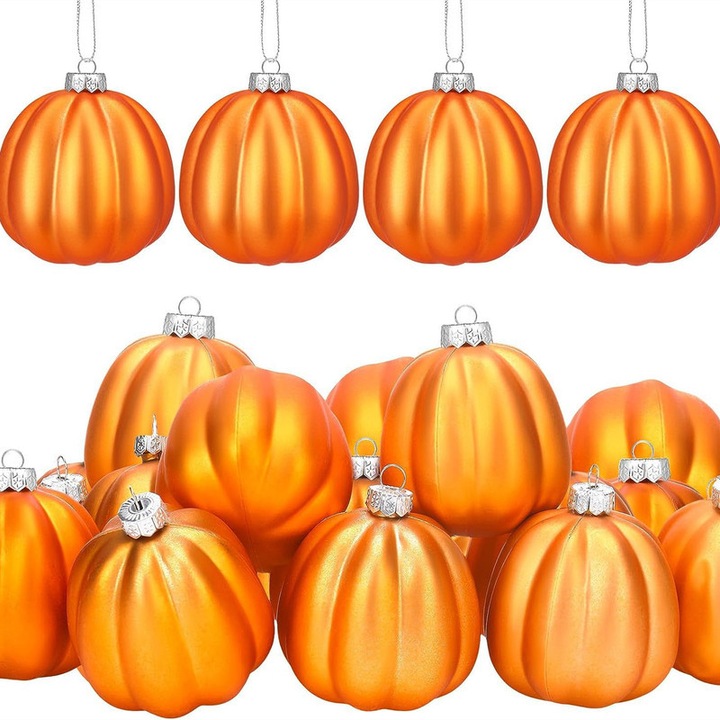 12 darabos halloweeni narancssárga tök díszkészlet, karácsonyfadíszek - rusztikus polisztirol/műanyag tökök, őszi és halloweeni dekorációk fára, otthonra vagy kertbe (5cm), narancssárga