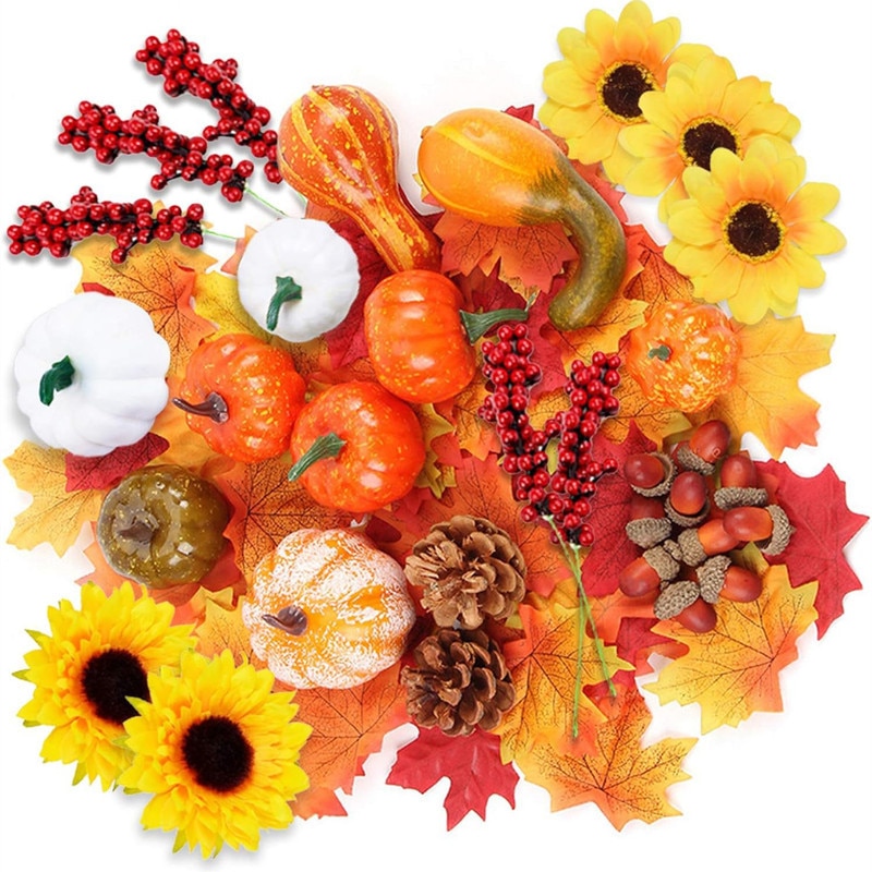 96 Piese Decoratiuni Halloween & Toamna - Set Dovleci, Frunze, Ghinde ...