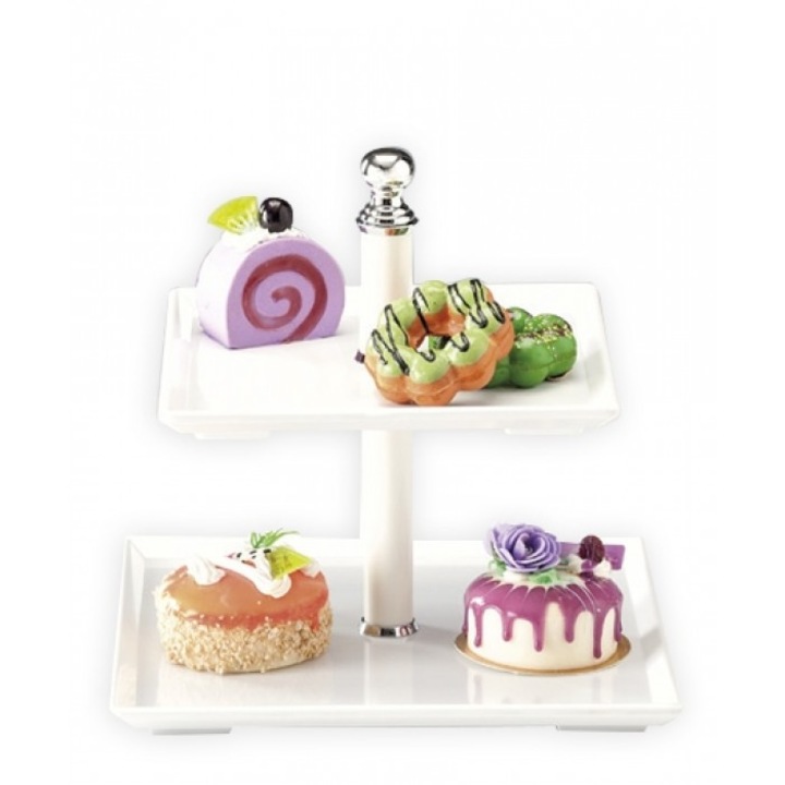 Stand prezentare melamina cu 2 nivele ALB Raki 23x25x23cm