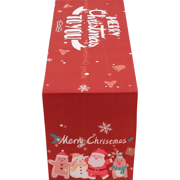 YANYXR BCS2917611 karácsonyi témájú asztali futó, poliészterből, "Merry Christmas" (Mikulás és karakterek) mintával, piros, 188 x 33 cm