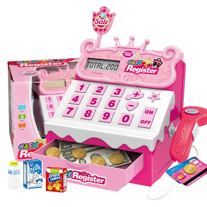 Set joaca supermarket Wepzsxo, casa de marcat roz, 16 piese, 3ani+