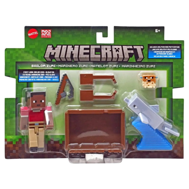 Комплект фигурки Minecraft, Mattel, Моряк и Зури, 8x8 см, Многоцветни, Височина 8 см