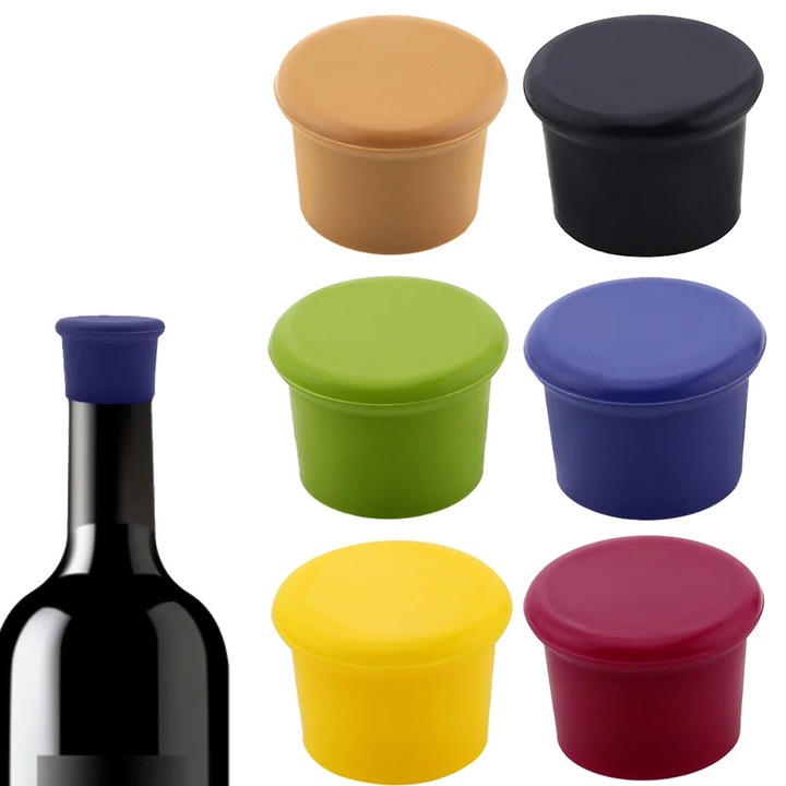 Tirbusoane din silicon, set de dopuri reutilizabile pentru sticle de vin, multicolor