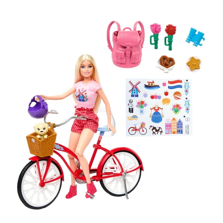 Комплект кукла Barbie с аксесоари, Mattel, Велосипед, Многоцветен, 29x10.5 см