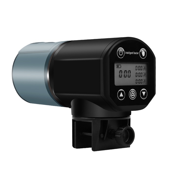 Hranitor automat acvariu, Rqiurpn, capacitate rezervor 200 ml, Cu inel de hranire, universal, utilizare manuala si automata, silentios, display LCD, temporizator digital, baterii incluse, Negru