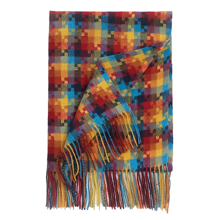 Esarfa dama Sugezi, calduroasa, cu carouri, 150x150cm, multicolor