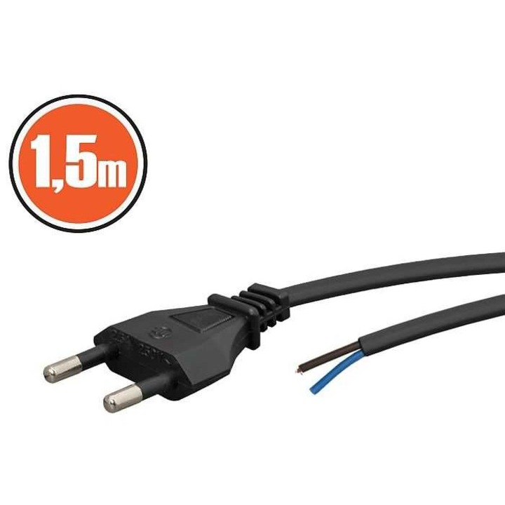 Cablu de alimentare cu stecher EURO de asamblare montabil 1.5m 2x0.5mm2 dublu izolat cu fire libere