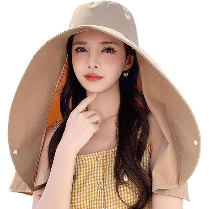 ALLFYL női napkalap széles karimájú és sállal, UV-szűrős poliészterből