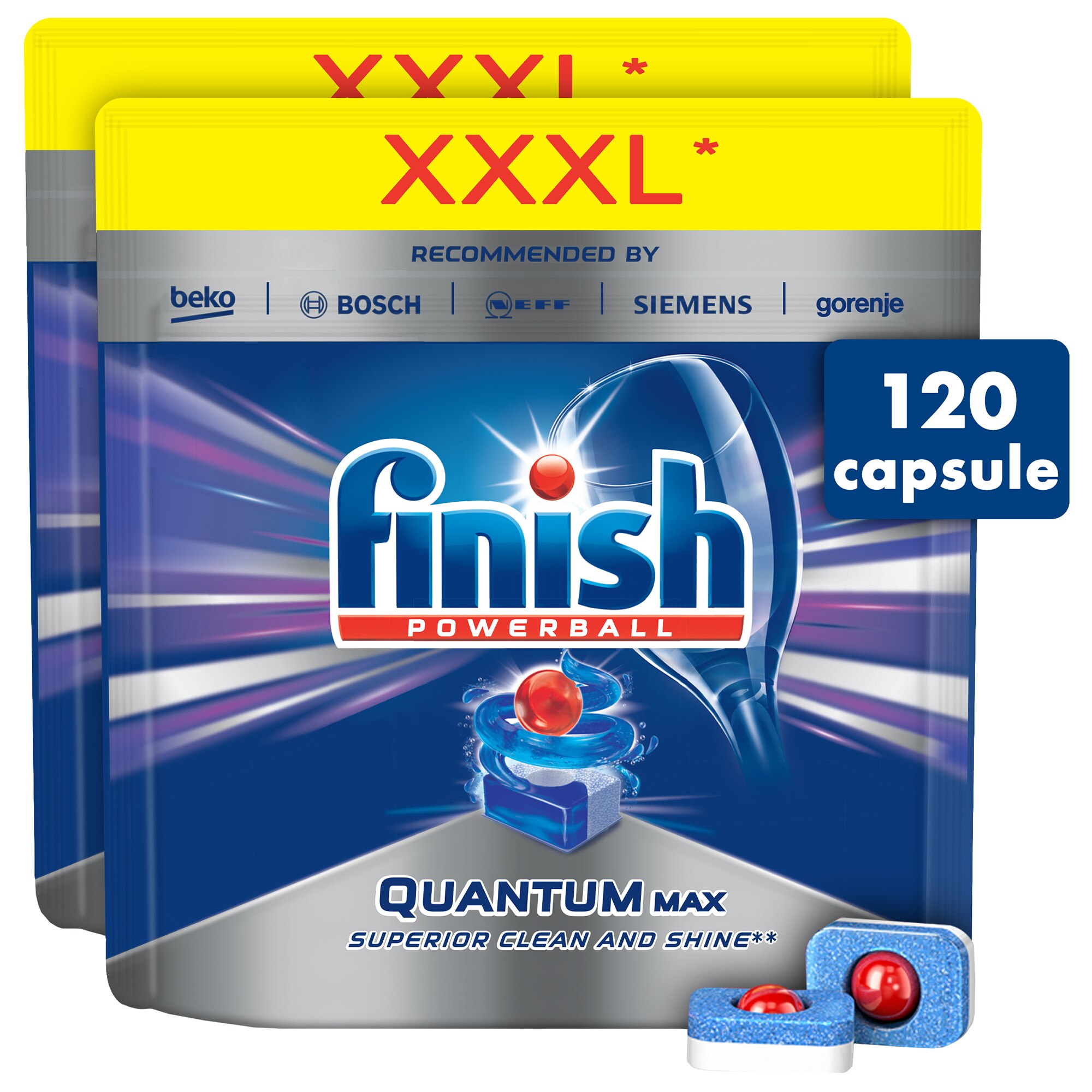 Комплект почистващ препарат за съдове Finish Quantum Max, Таблетки за