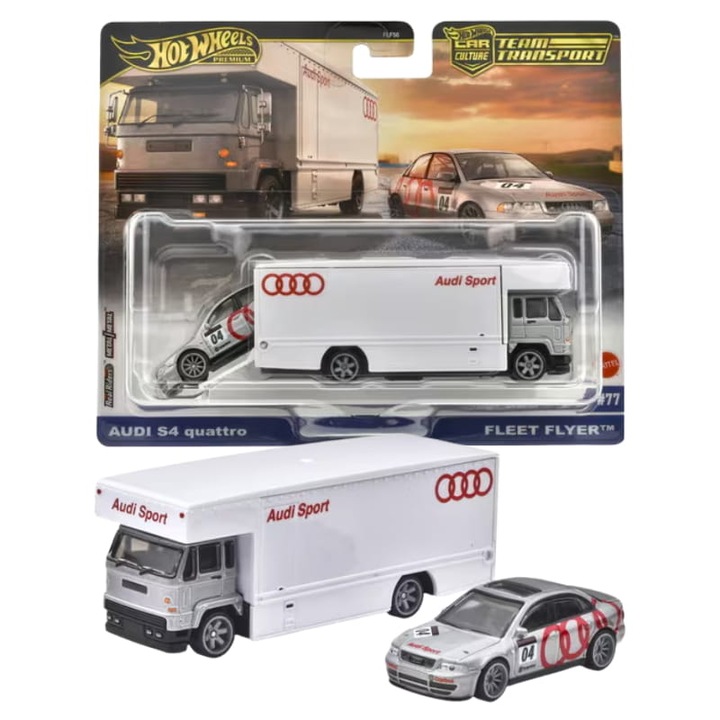 Комплект колички Hot Wheels, Hot Wheels, Premium Car Culture Team Transport, метални каросерии, мащаб 164, препоръчителна възраст 3+, 2 колички в комплект, 10 x 10.5 см, многоцветни