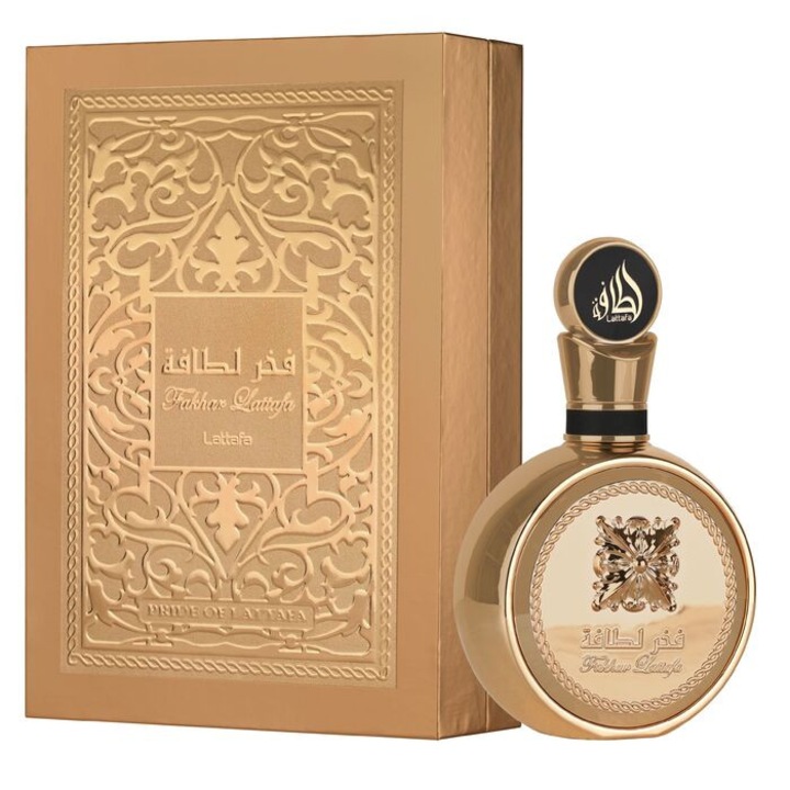 Set Apa de Parfum Fakhar Extrait Woman, Lattafa, Femei, 100ml cu mostra 2ml