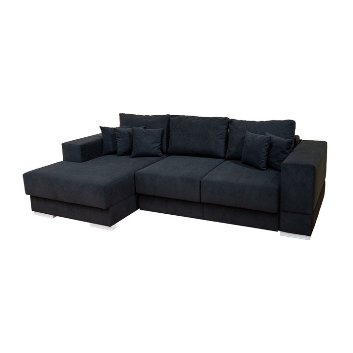 Coltar Extensibil Boston - Vega 70 Stanga, cu Lada de Depozitare, 266 x 160 x 90 cm, Stofa Negru