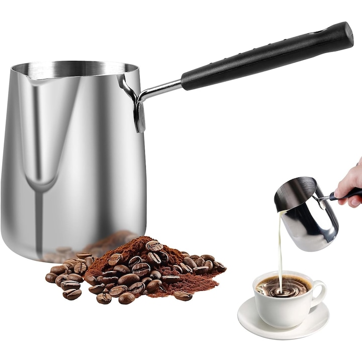 Ibric din Otel Inoxidabil Aurov®, cu Maner, 1000 ml, Usor de curatat, pentru Cafea turceasca